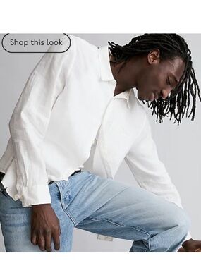 Madewell 🌿 Linen Easy Fit Long-Sleeve Shirt Sz M